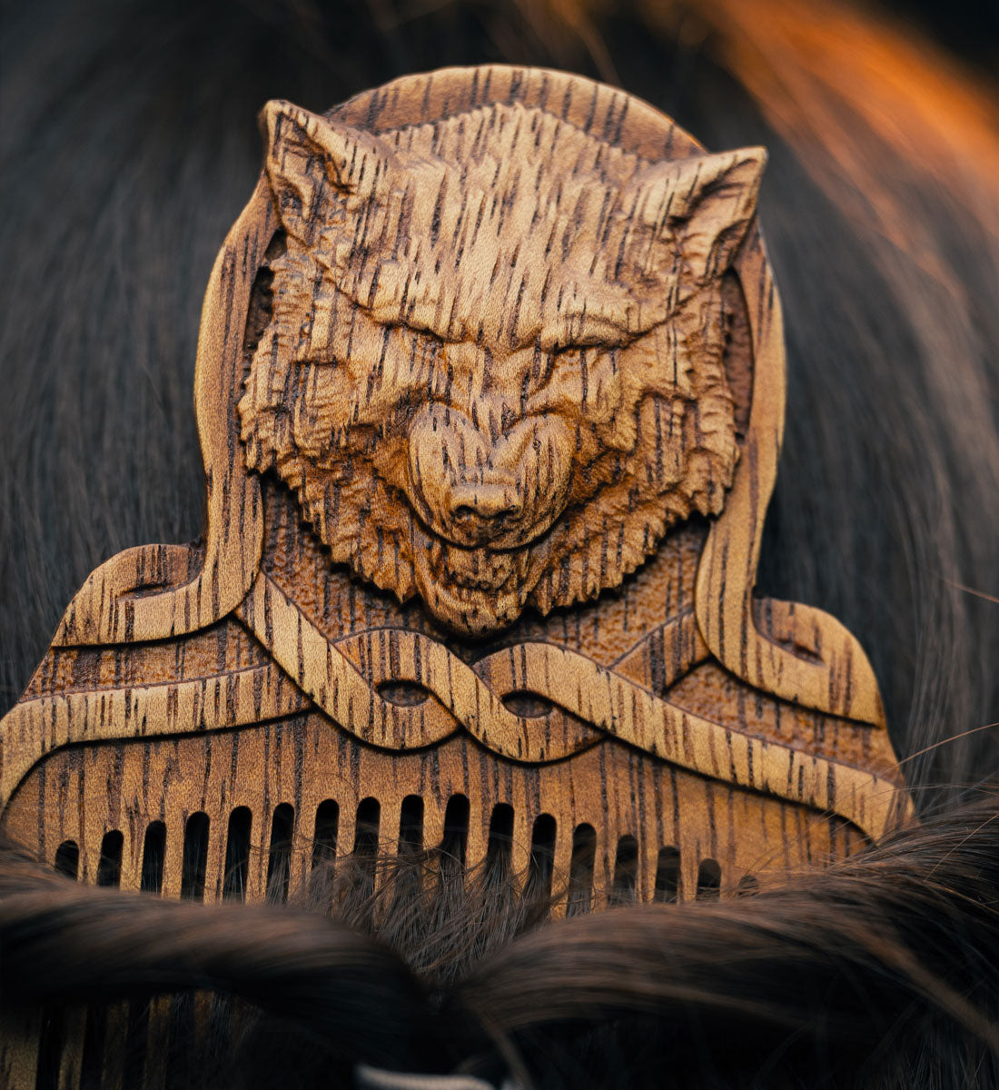 Holzkamm "Fenrir" handgefertigter Bartkamm mit Fenrir Motiv