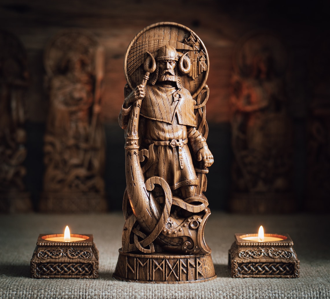 Holzstatue des nordischen Gottes "Heimdall" Hervorragende Dekoration oder für deinen Altar